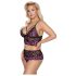 Cottelli Plus Size - blommigt bh-set (svart/lila) - 3XL/4XL