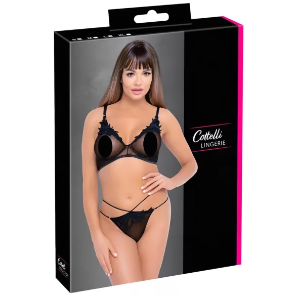 Cottelli - Transparent spets-bh set (svart)