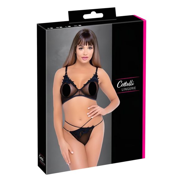 Cottelli - Transparent spets-bh set (svart) - M