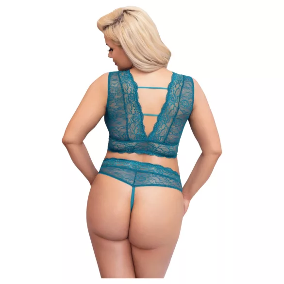 Cottelli Curves - snörliv sets i spetsunderkläder (blå) - 2XL