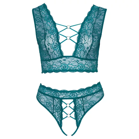 Cottelli Curves - snörliv sets i spetsunderkläder (blå) - 2XL