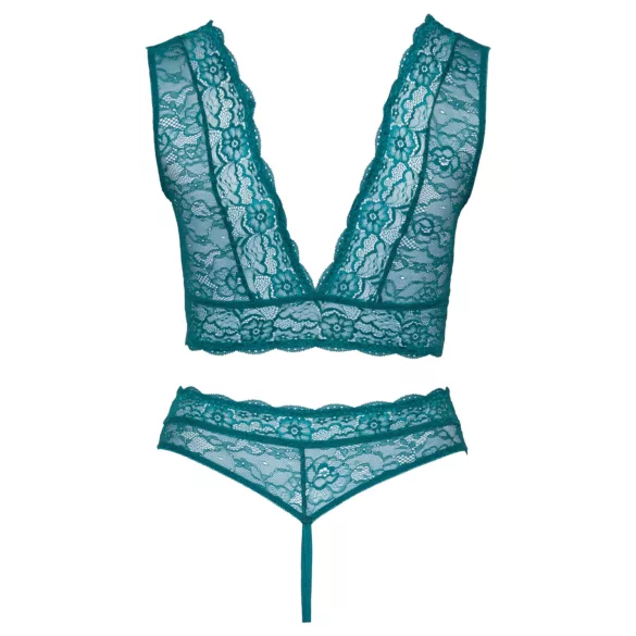 Cottelli Curves - snörliv sets i spetsunderkläder (blå) - 2XL
