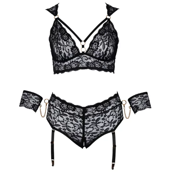 Cottelli Bondage Plus Size - spets bh-set (svart) - 3XL