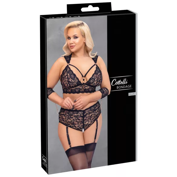 Cottelli Bondage Plus Size - spets bh-set (svart) - 4XL