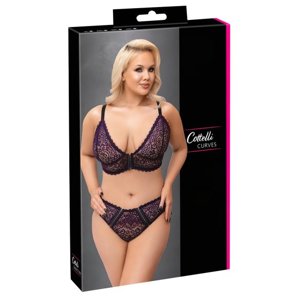 Cottelli Plus Size - transparent mönstrad BH-set (lila)