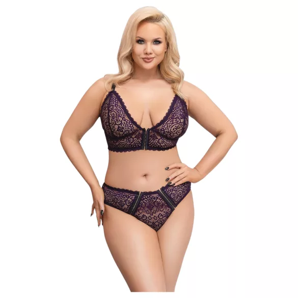 Cottelli Plus Size - transparent mönstrad BH-set (lila)