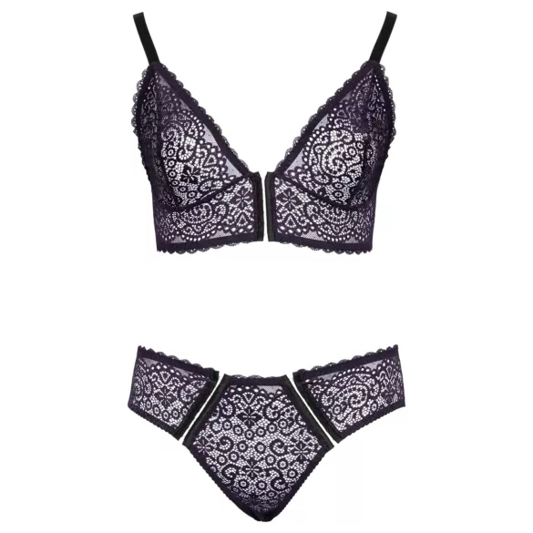 Cottelli Plus Size - transparent mönstrad BH-set (lila)