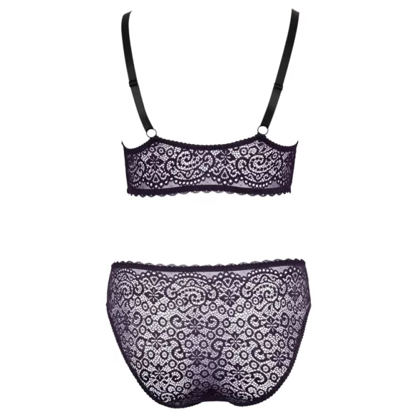 Cottelli Plus Size - transparent mönstrad BH-set (lila)