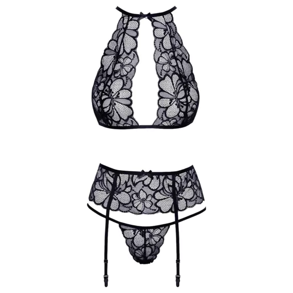 Kyssbar spets-bh set med halsband (svart)