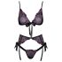 Kyssbart - svart bh-set med rosa-lila broderi - L/XL