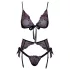 Kyssbart - svart bh-set med rosa-lila broderi - L/XL