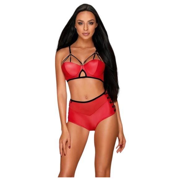 Obsessive Leatheria - läderlook-bh set (röd) - S/M