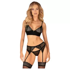   Obsessive Chemeris - bh‑set med strumpebandshållare (svart) - M/L