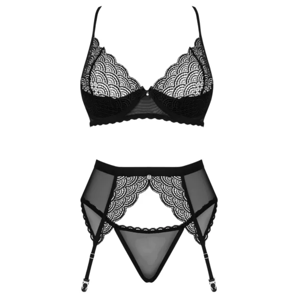 Obsessive Chemeris - bh‑set med strumpebandshållare (svart) - M/L