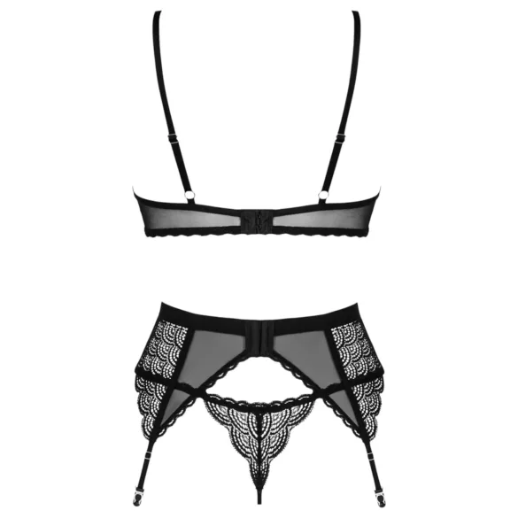 Obsessive Chemeris - bh‑set med strumpebandshållare (svart) - M/L