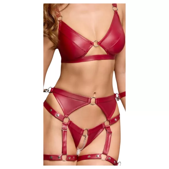 Cottelli Bondage - glänsande bh-set med armmanschetter (röd) - L
