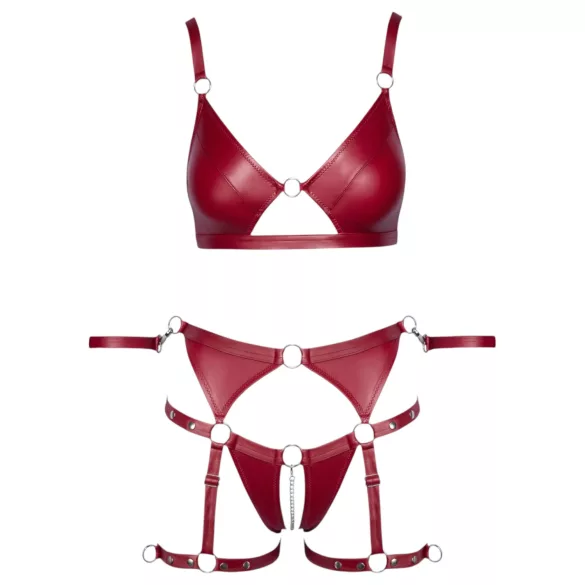 Cottelli Bondage - glänsande bh-set med armmanschetter (röd) - L