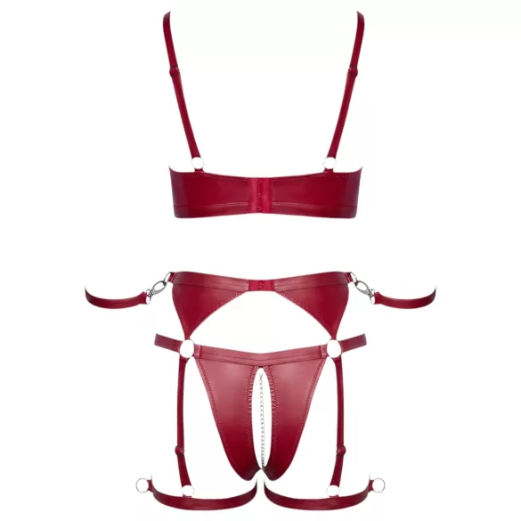 Cottelli Bondage - glänsande bh-set med armmanschetter (röd) - L