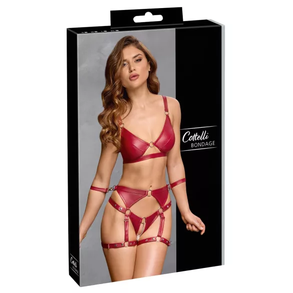 Cottelli Bondage - glänsande bh-set med armmanschetter (röd) - L