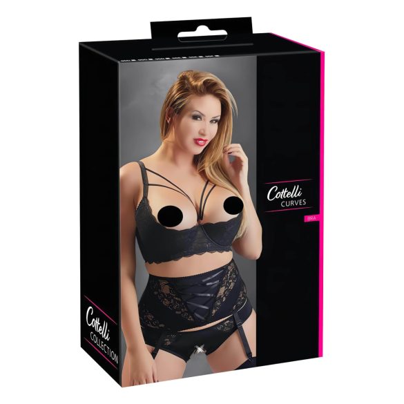 Cottelli Plus Size - axelband, ringförsedd bygel-BH (svart)