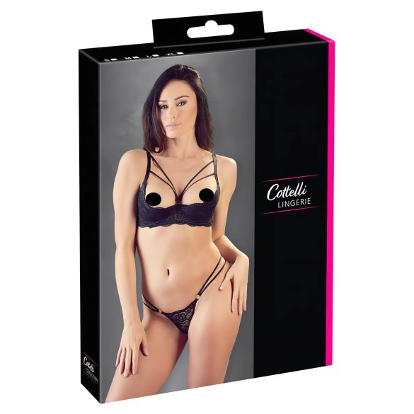Cottelli - Remställ & String med ringdetalj (svart) - 75C/S