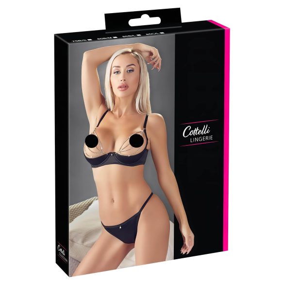 Cottelli - Satäng bh-set med strass och kedjor (svart) - 85B/L
