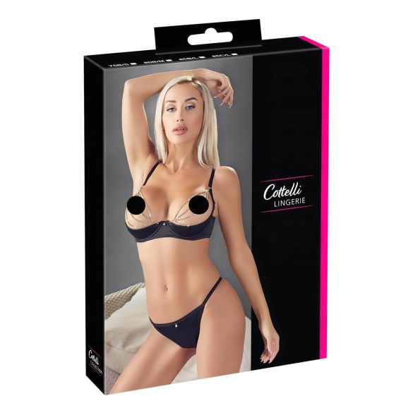Cottelli - Satäng bh-set med strass och kedjor (svart) - 85B/L