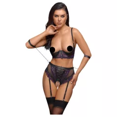 Cottelli Bondage - bh‑set med armbojor (svart‑lila) - M
