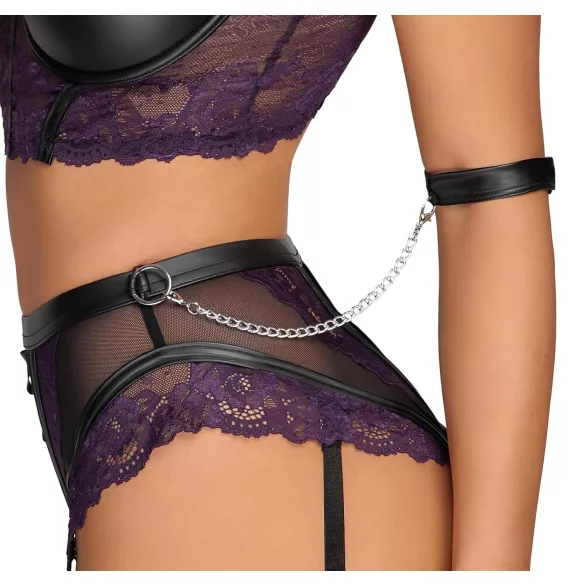 Cottelli Bondage - bh‑set med armbojor (svart‑lila) - M