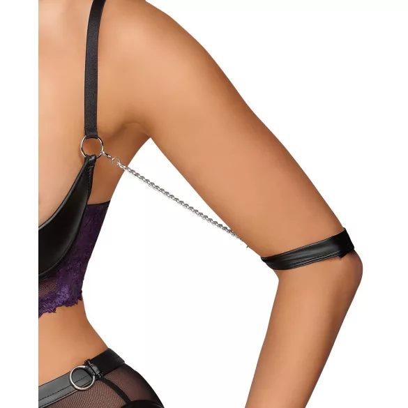 Cottelli Bondage - bh‑set med armbojor (svart‑lila) - M