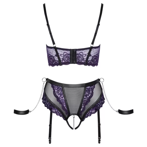 Cottelli Bondage - bh‑set med armbojor (svart‑lila) - M