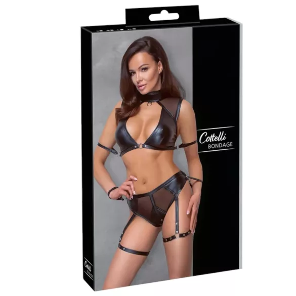 Cottelli Bondage - BH‑set med nätinsats (svart)