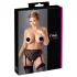 Cottelli Plus Size - spetsstringtrosa med strumpeband (svart)