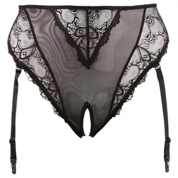 Cottelli Plus Size - spetsstrumpbyxor med strumpeband (svart) - XXXXL