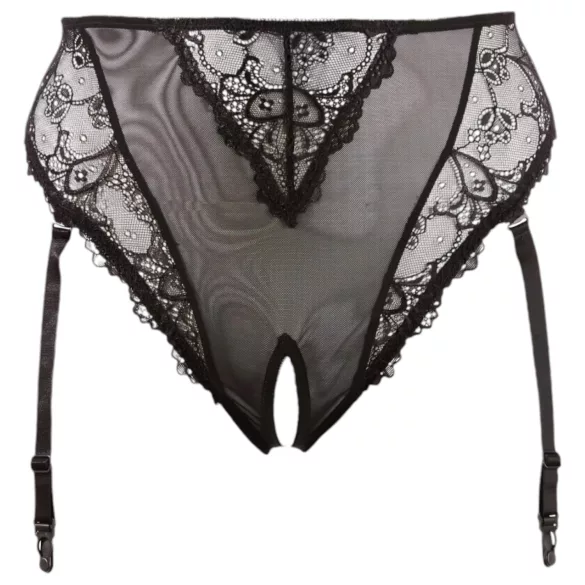 Cottelli Plus Size - spetsstrumpbyxor med strumpeband (svart) - XXXXL