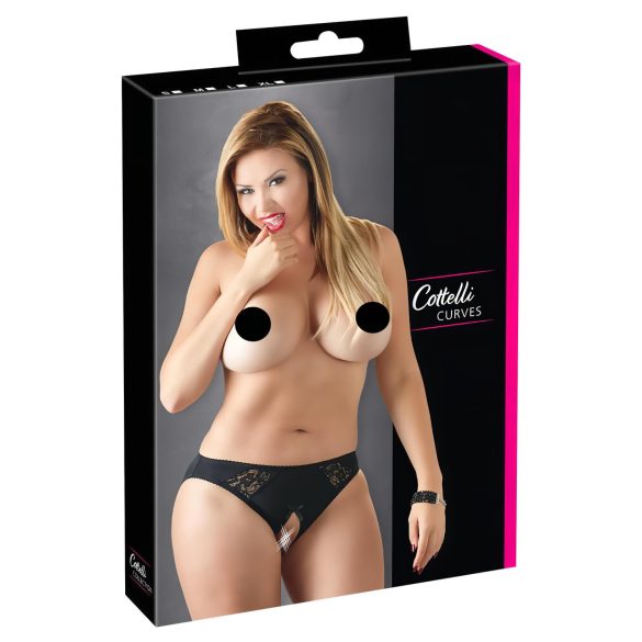 Cottelli Plus Size - spetsiga öppna trosor (svarta) - XL