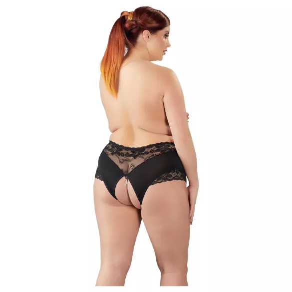 Cottelli Plus Size - öppen trosa med spets och pärlor - svart