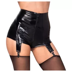 Noir - glansiga hotpants med strumpeband - svart - L