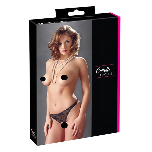 Cottelli - Pärlemoröppen spetsstringtrosa (svart) - XL