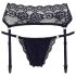 Cottelli - spetsstrumpeband och stringtrosa (svart) - XL