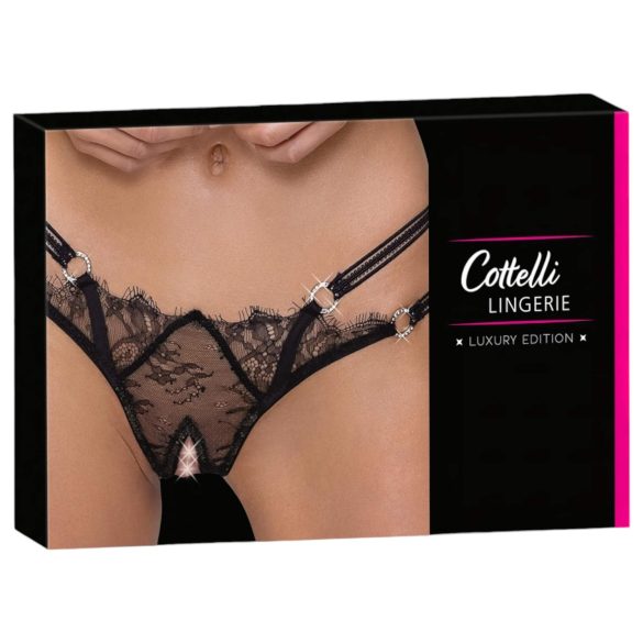 Cottelli - lyxig, öppen stringtrosa med ringar (svart)