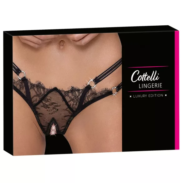 Cottelli - öppen stringtrosa med ring - svart