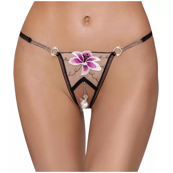Cottelli - stringtrosa - broderad lilja - svart/vit - M/L