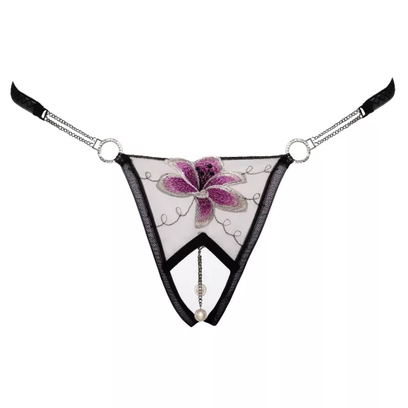 Cottelli - stringtrosa - broderad lilja - svart/vit - M/L