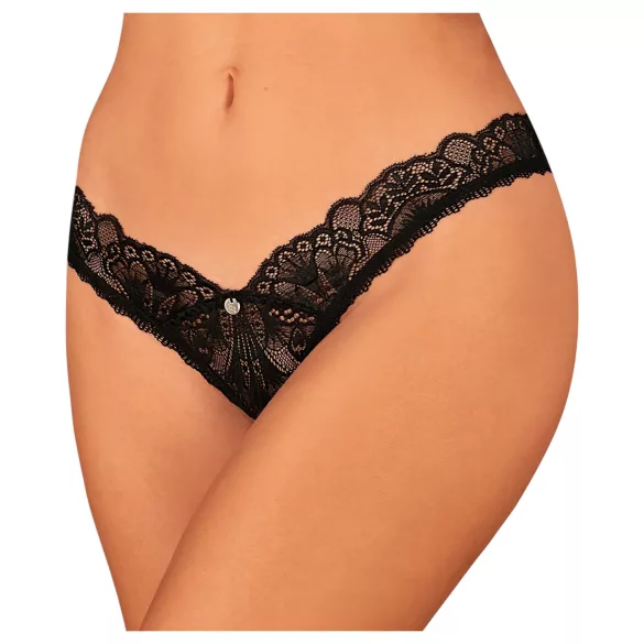 Obsessive Donna Dream - stringtrosa med spets och öppning - svart - XL/XXL