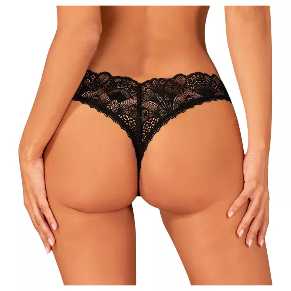 Obsessive Donna Dream - stringtrosa med spets och öppning - svart - XL/XXL