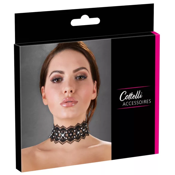Cottelli - halsband med pärlor och strass - spets - svart