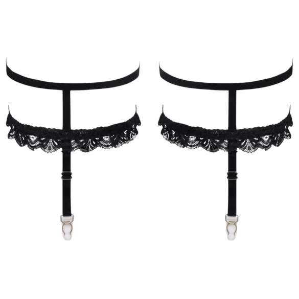 Cottelli - strumpeband med dekor - svart - L/XL