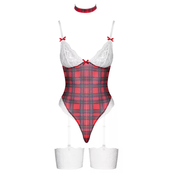 Cottelli - body set - rutigt mönster - röd - M