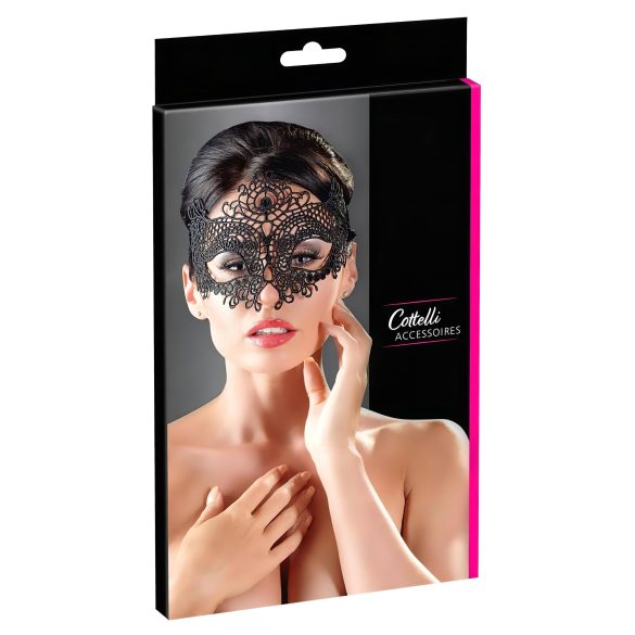 Cottelli - Broderad spetsmask (svart)